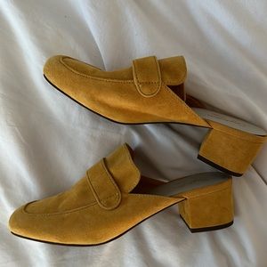 Seychelles Mustard Yellow Suede Mules 8.5